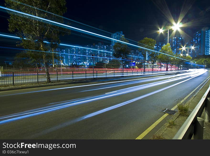 Light rail in moving motion in Hong Kong