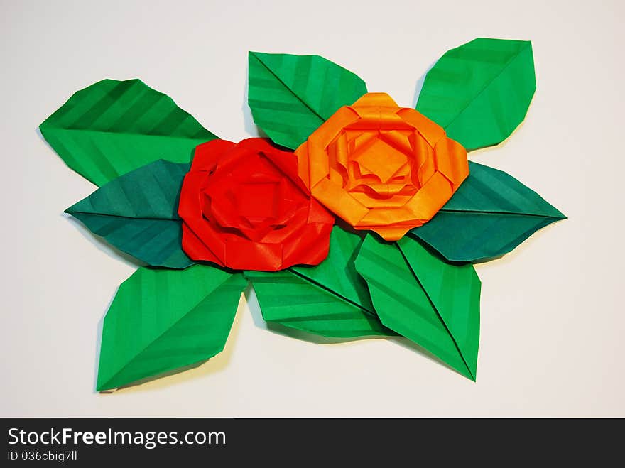 Paper flower, or origami folded and shaped in rose