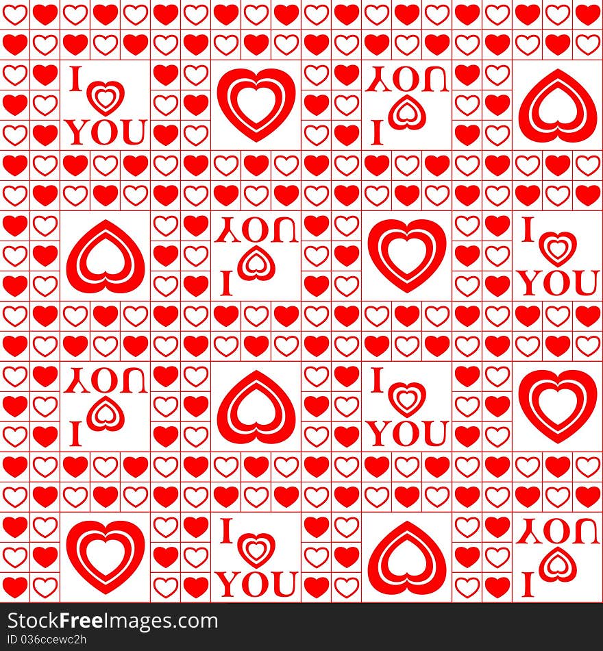 Vector seamless pattern with hearts and declaration of love. Vector seamless pattern with hearts and declaration of love.