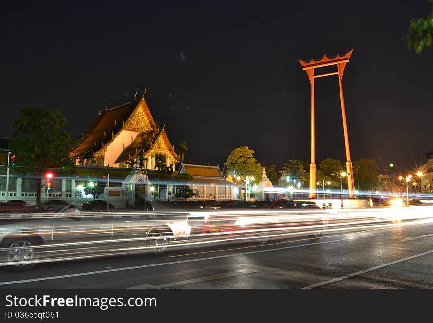 Giant Swing in front of Wat Suthat Wararam. Front and Bangkok Metropolitan Administration (millions of urbanites) are the symbol of one of Bangkok