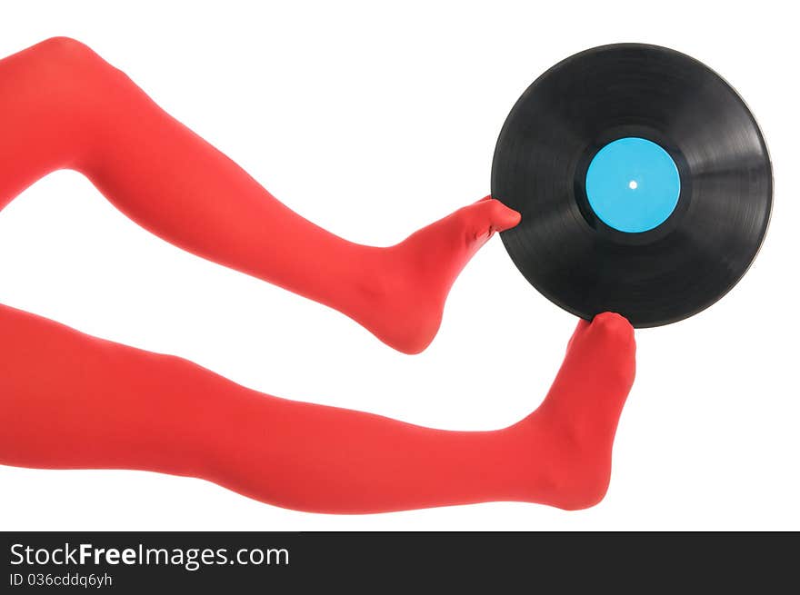 Female Feet With Vinyl Record