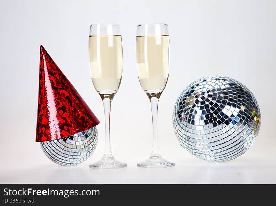 Champagne and glass on the white background. Champagne and glass on the white background.