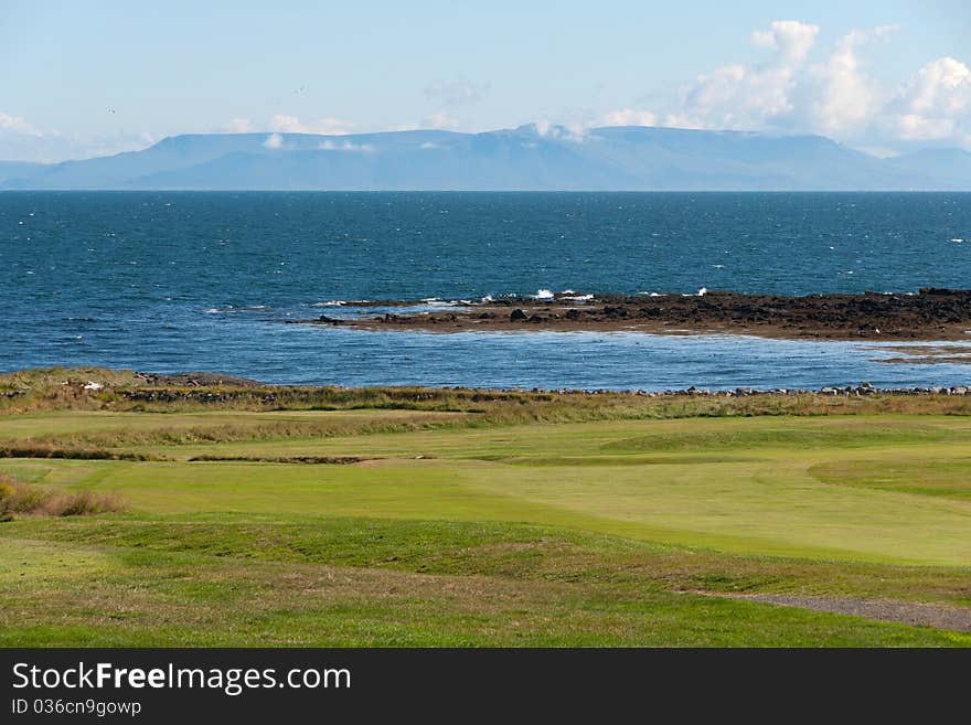 Golf course on the sea in Iceland