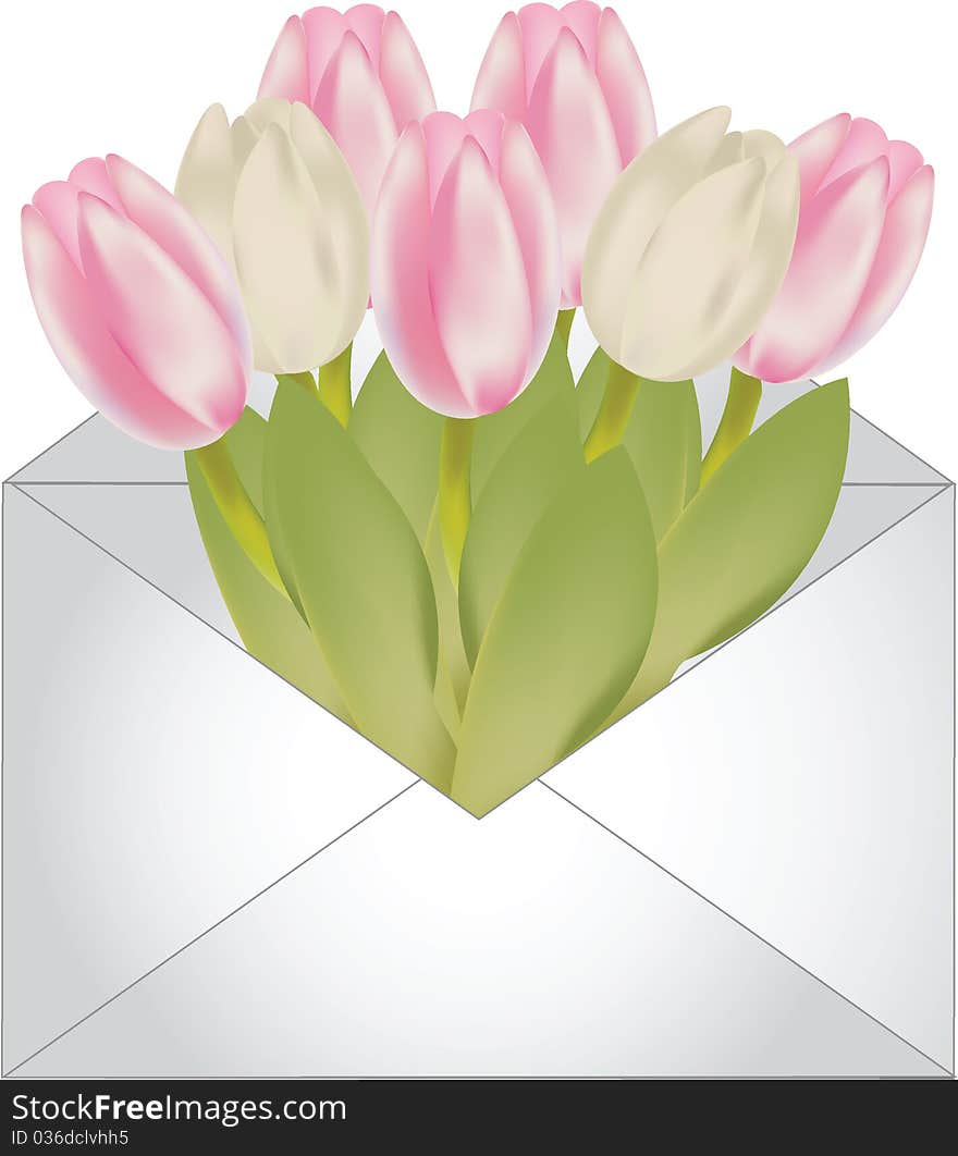 The vector illustration contains the image of letter with flowers