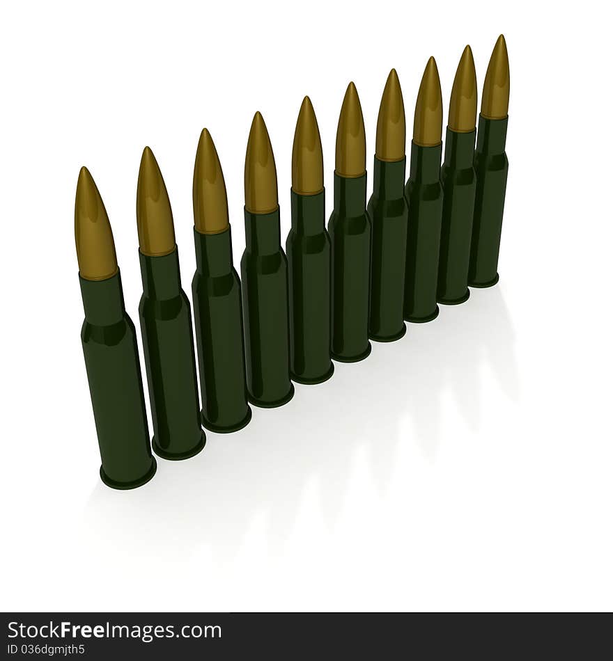 Cartridges for machine gun AK-47 on white background