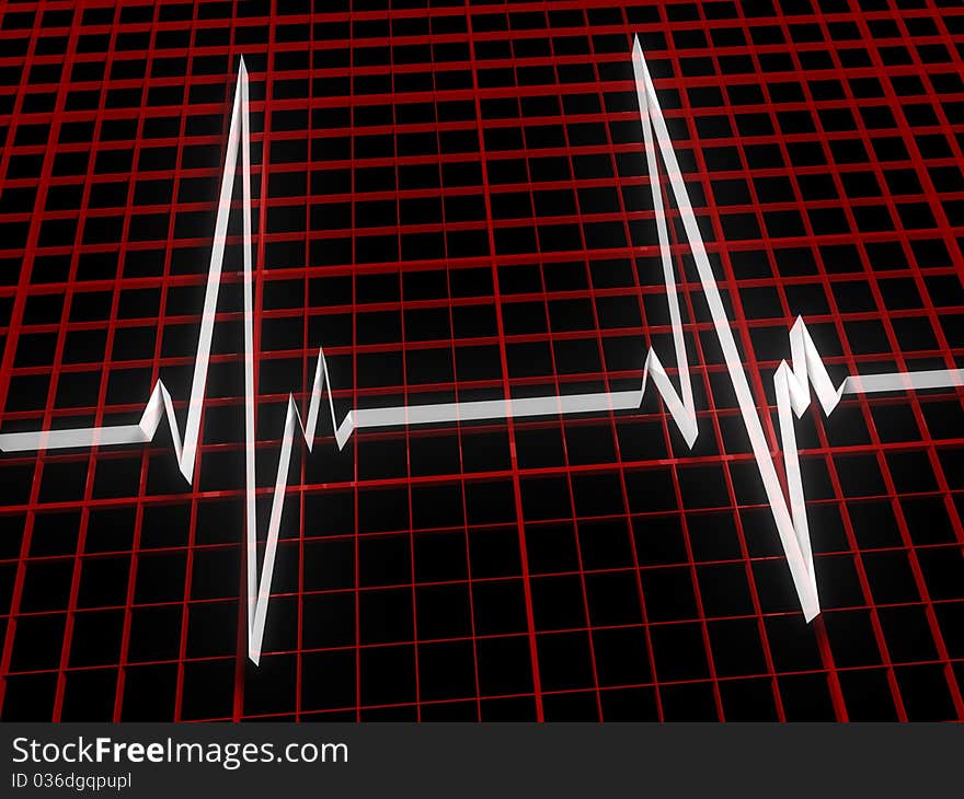 Volume cardiogram. white line on red grid. Volume cardiogram. white line on red grid.