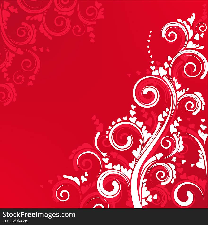 Ornate scroll floral design in red color