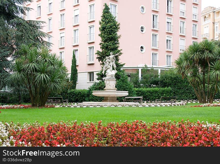 Beautiful fountain is in the park of saint James, Opatija, Croatia