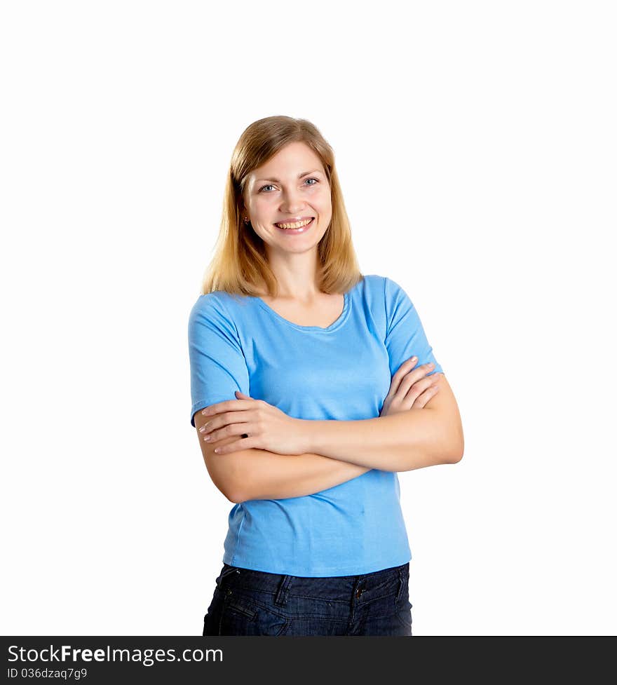 A Young Woman In Studio In Casual Wear