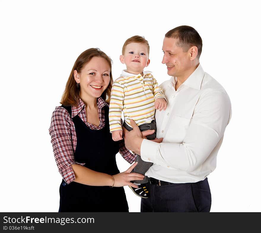 Mother, father and their child together in studio