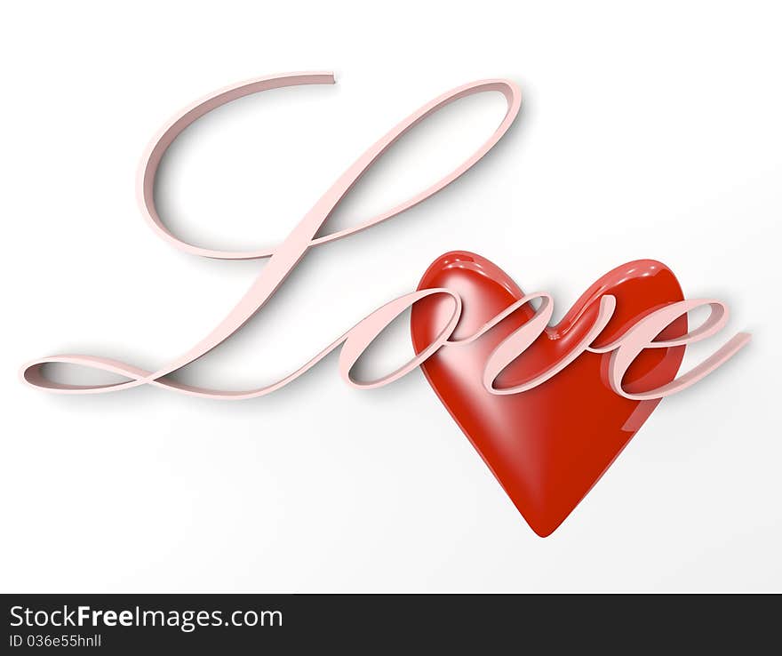 Three Dimensional Red Heart Shape with white background. Three Dimensional Red Heart Shape with white background