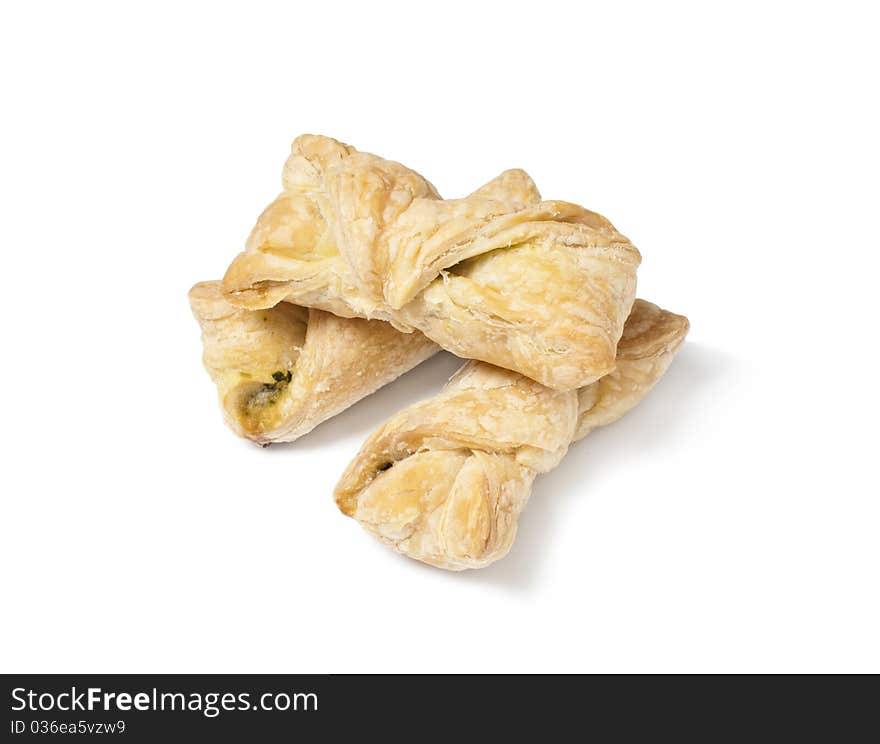 Isolated three small fresh croissants with shadow. Isolated three small fresh croissants with shadow