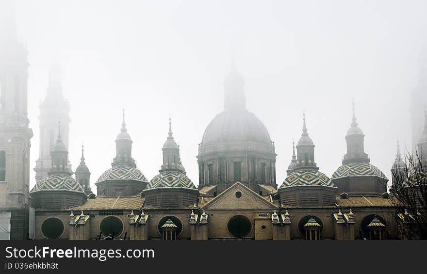 Detail of the domes of ancient architecture with fog. Detail of the domes of ancient architecture with fog