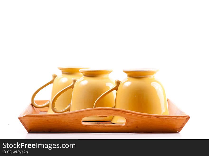 Cafe Serving Concept with Mugs on Serving Tray