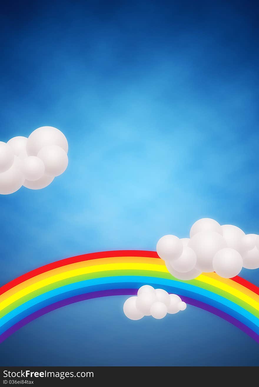 Rainbow in the clouds on the background of the blue sky