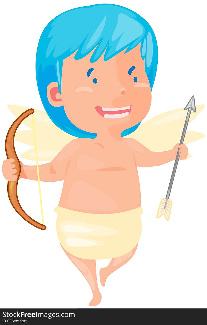 Illustration of isolated cartoon cupid on white background