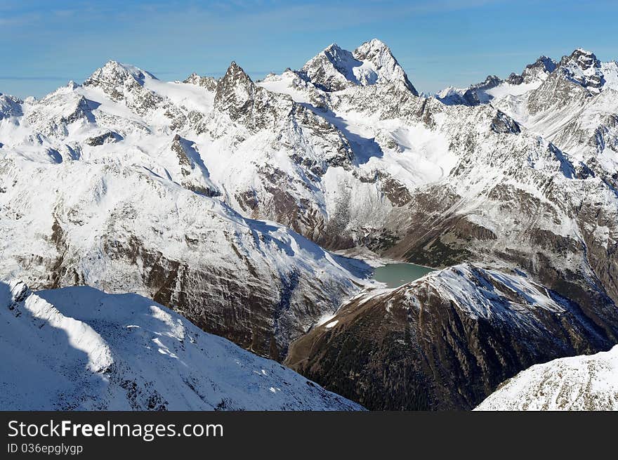 Beautiful winter mountains. European Alps