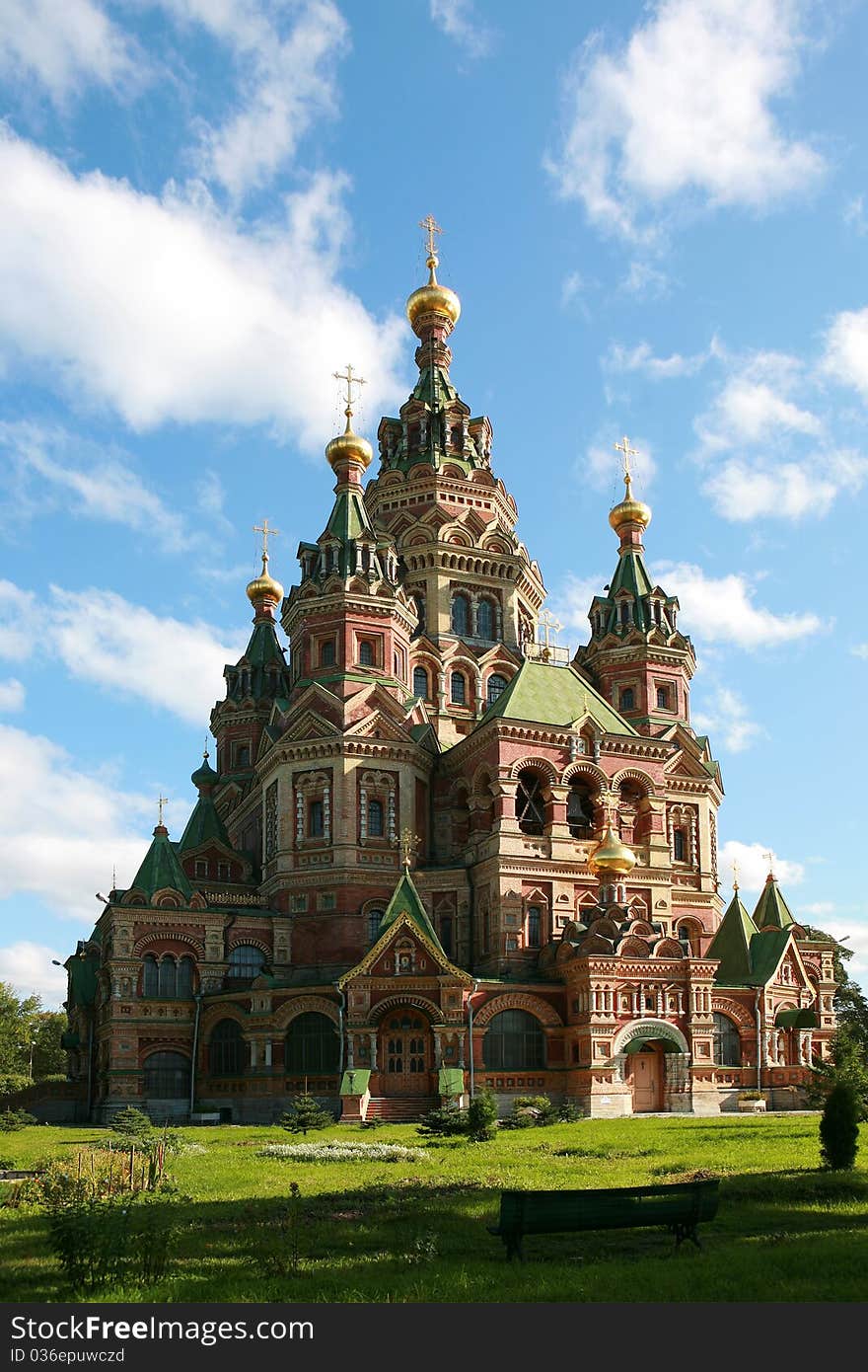 Peter and Paul Cathedral was built in the forms of Russian architecture of the XVI-XVII centuries. The temple has a pyramidal shape and crowned with five tented heads. Its height is about 70 meters. The walls are lined with dark red and light yellow brick and glazed tiles. Peter and Paul Cathedral was built in the forms of Russian architecture of the XVI-XVII centuries. The temple has a pyramidal shape and crowned with five tented heads. Its height is about 70 meters. The walls are lined with dark red and light yellow brick and glazed tiles.