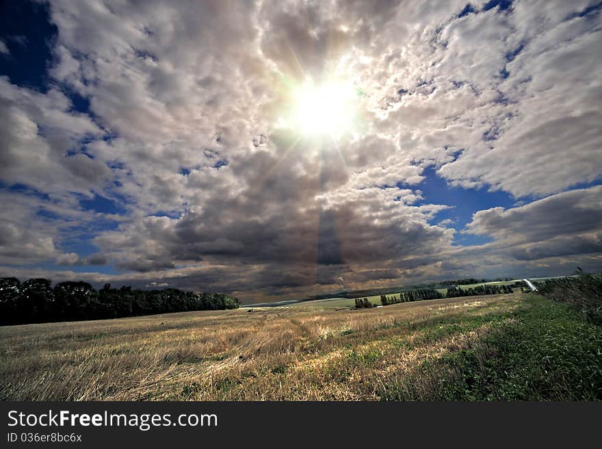 Landscape with beautiful clouds on blue sky