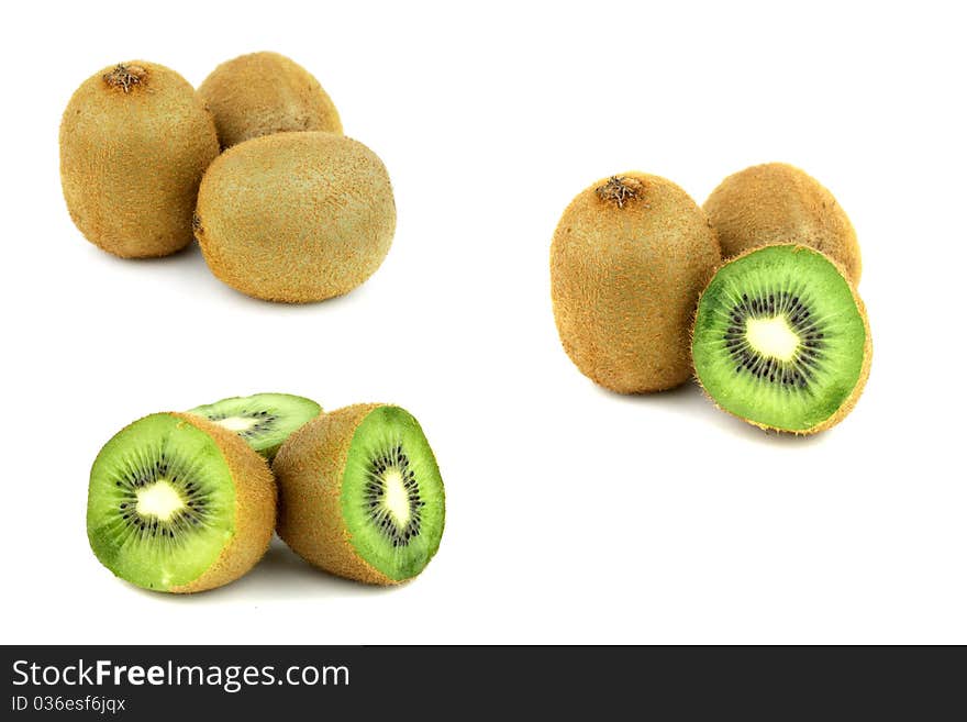 Collection of kiwi fruits isolated on white backgr