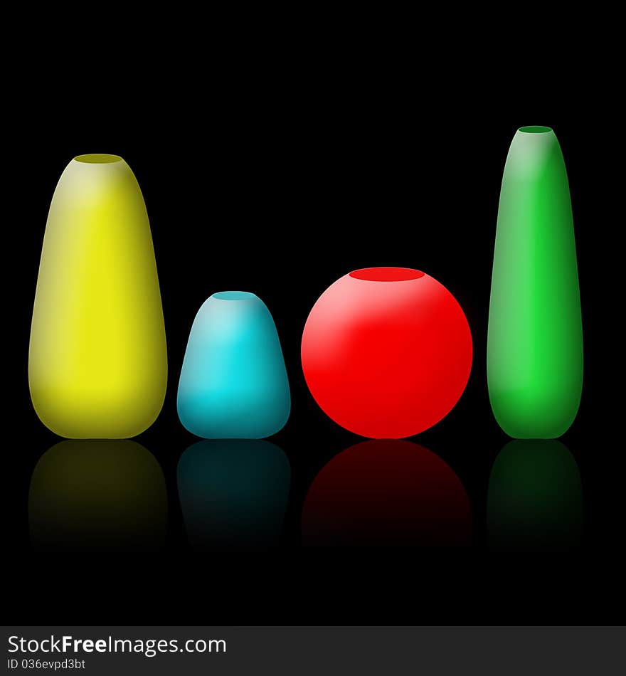 Color vases isolated on black background. Color vases isolated on black background