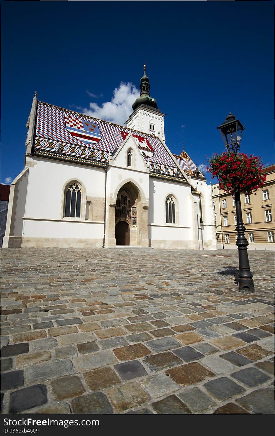 The colorful roof of one of Zagreb's landmarks. The colorful roof of one of Zagreb's landmarks