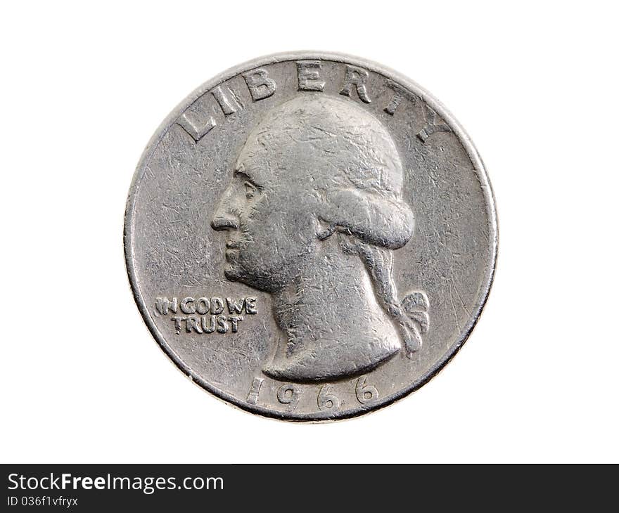 The American coin in twenty five cents (isolated)