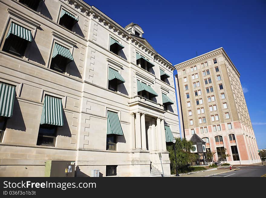 Historic buildings in downtown Pensacola, Florida.