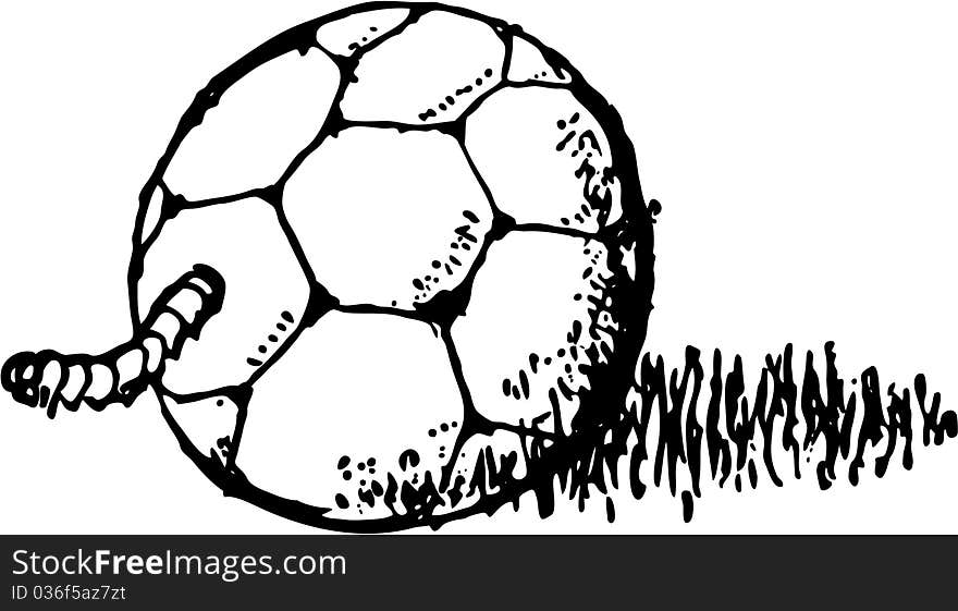 Black vector ball with worm on grass