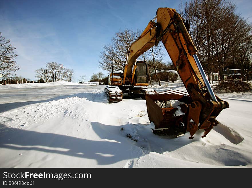 A tractor in the snow