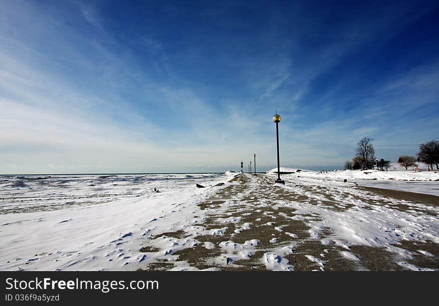 Snow-covered pier