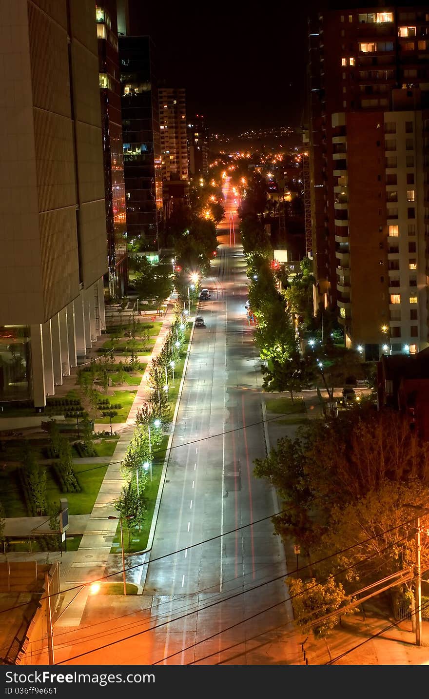 Night view of a street in Las Condes in Santiago. Night view of a street in Las Condes in Santiago