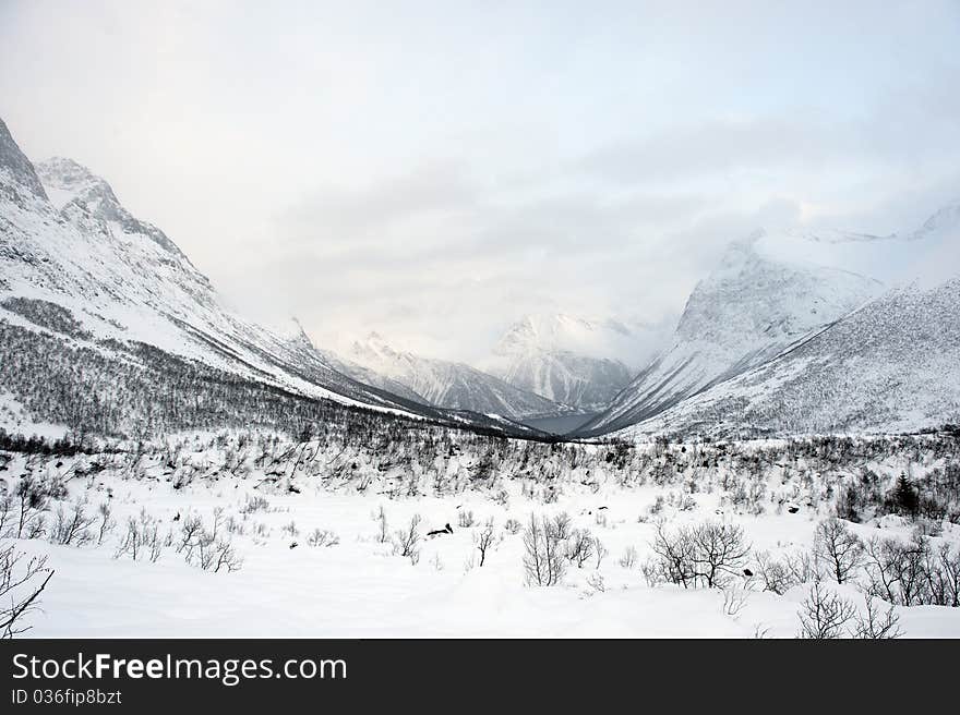 A snowy mountain on the westcoast of Norway. The picture is taken close to Standalshytta in the Sunnmørsalpene.