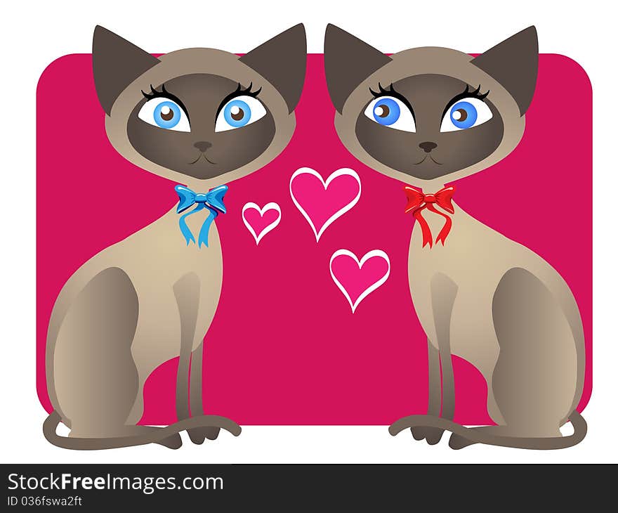 Vector image of two Siamese cats - Valentine's Day theme. Vector image of two Siamese cats - Valentine's Day theme.