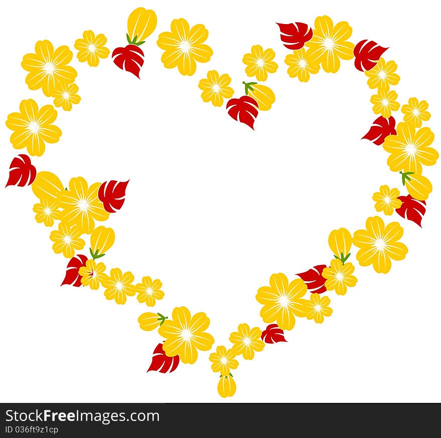 Decorative heart with yellow flowers. Decorative heart with yellow flowers