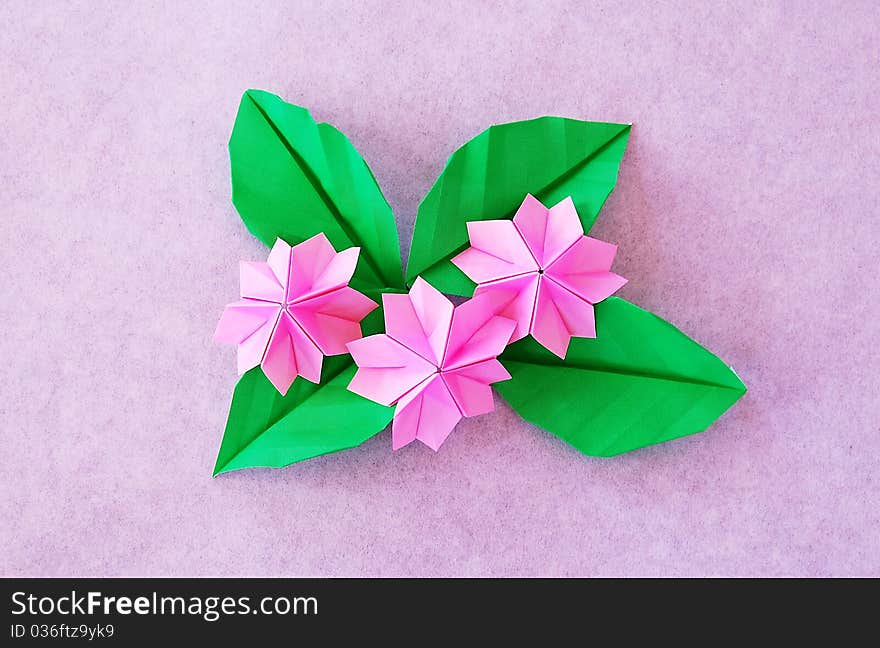 Paper sakura, or origami folded and shaped in sakura