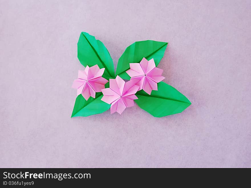 Paper sakura, or origami folded and shaped in sakura