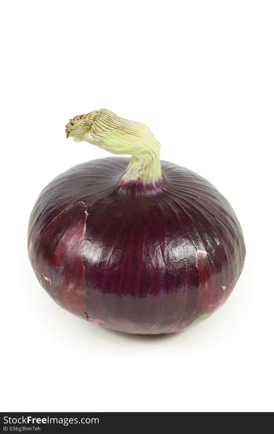 Single purple onion on a white background