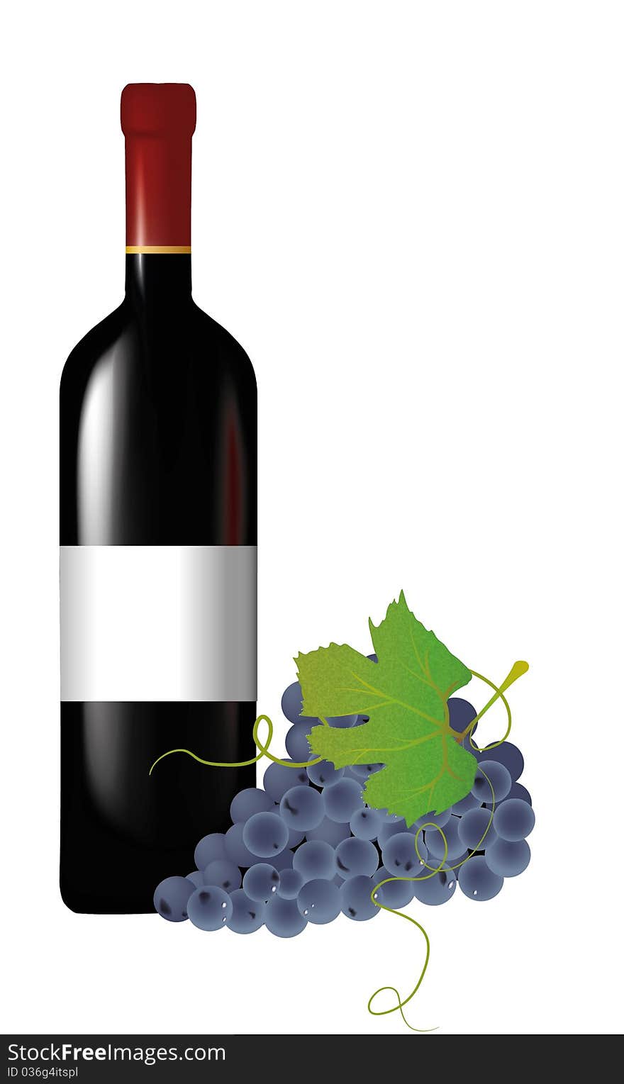 Red wine bottle with grapes isolated