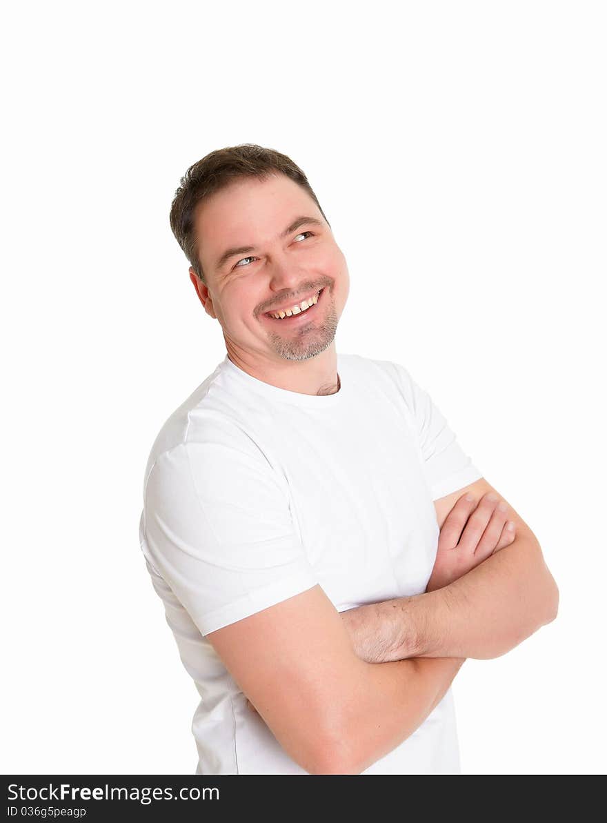 Portrait of a amn in white clothes in studio. Portrait of a amn in white clothes in studio