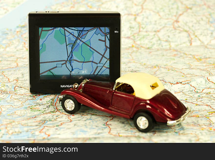 Navigation and model of car on a background map