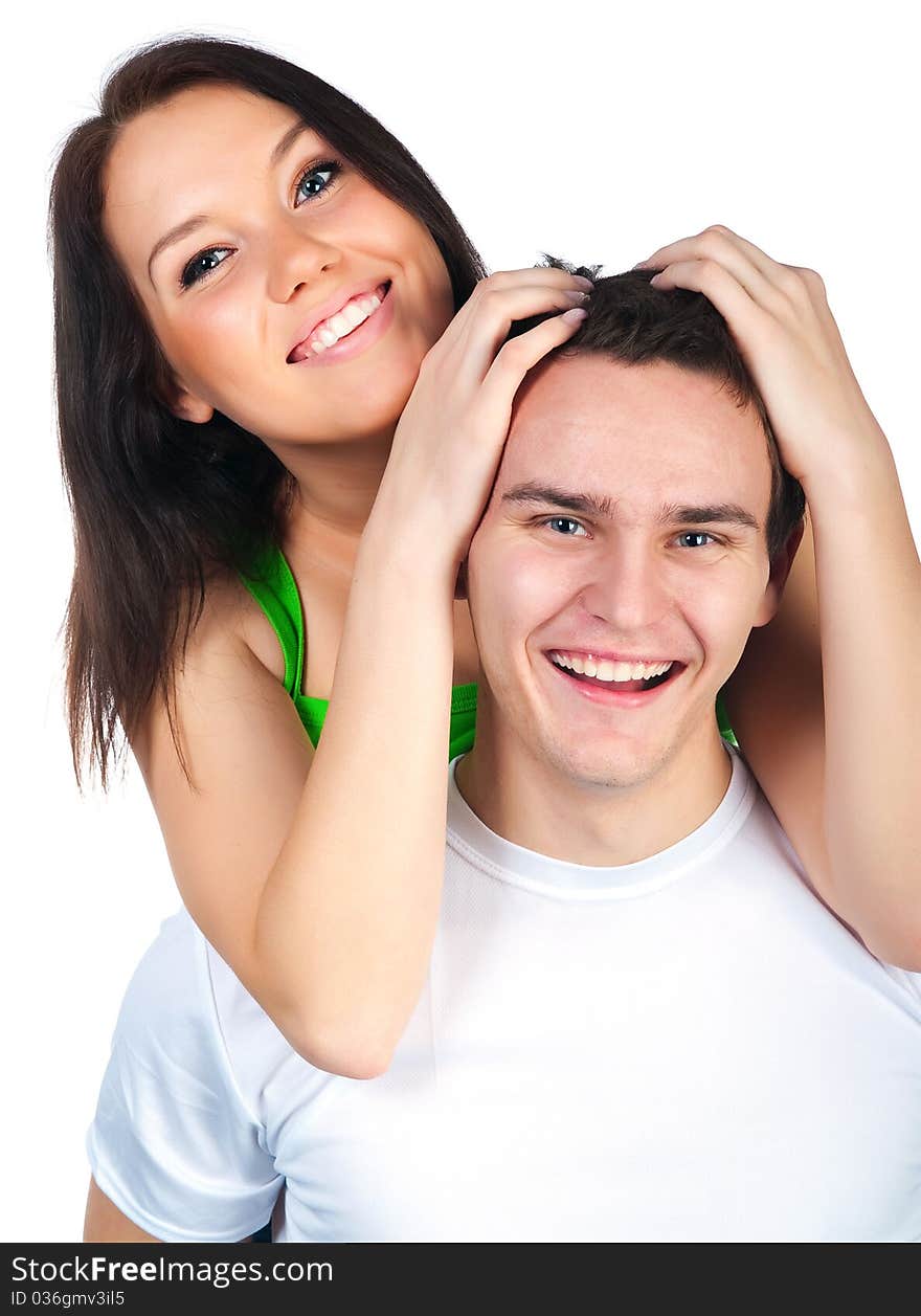 Smiling couple isolated on a white background