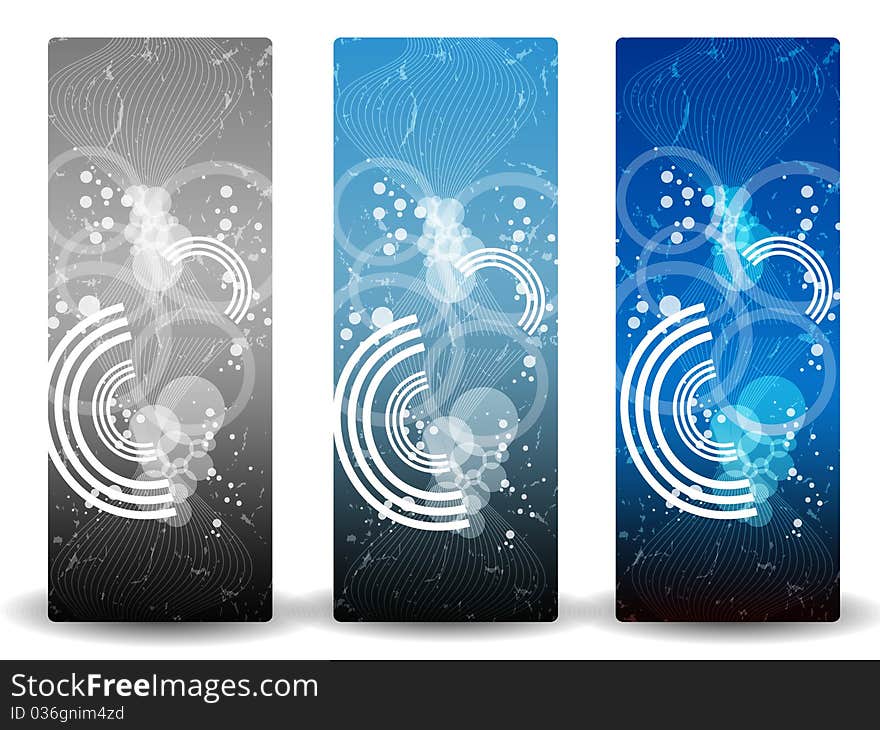 Three abstract banners with silver and blue colors