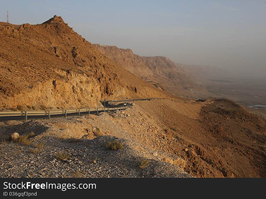 The road up from Dead sea to Judea Desert, Holy Land, Israel. The road up from Dead sea to Judea Desert, Holy Land, Israel