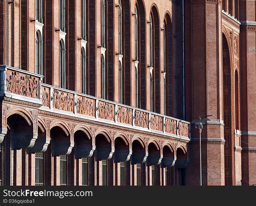 Front of the red city hall in Berlin