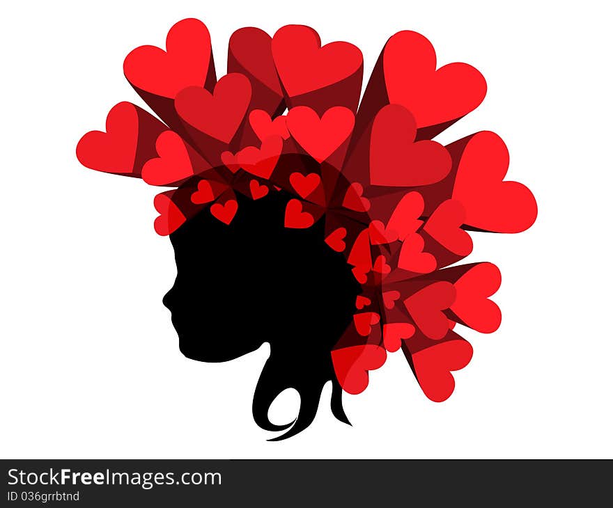 Abstract woman with hearts in hair.