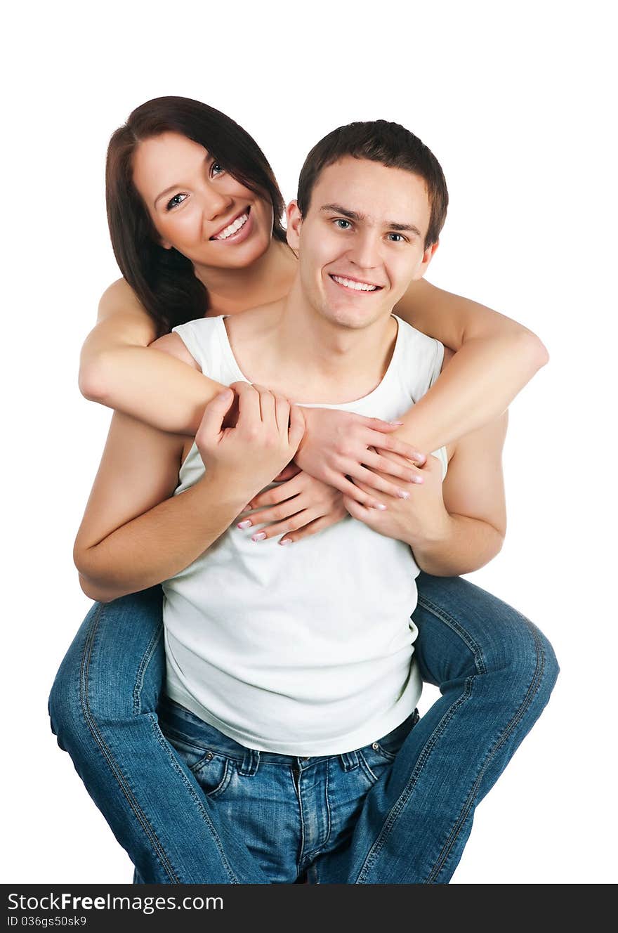 Smiling couple isolated on a white background