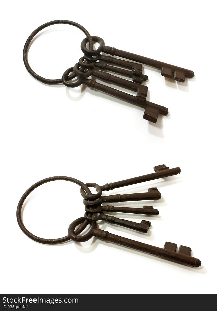 Bunch Of Big Old Metal Keys Isolated On White