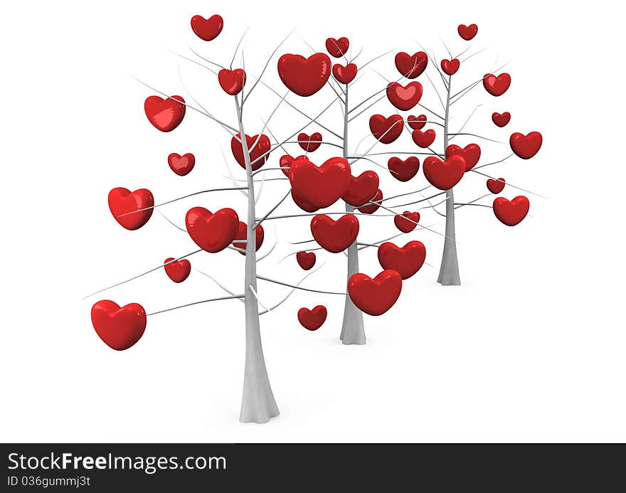 Romantic tree with leaves in the shape of hearts