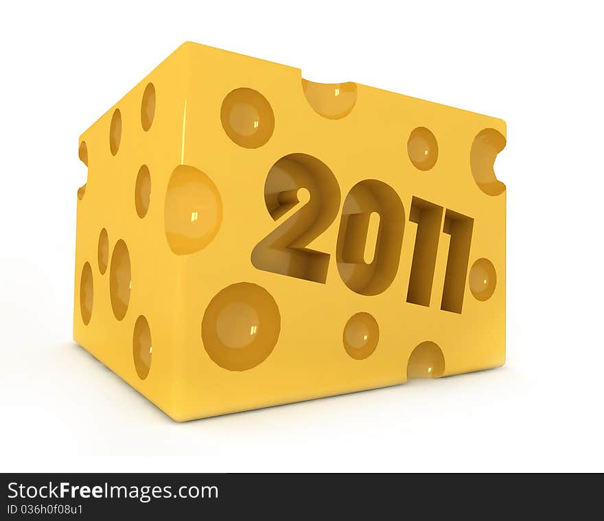 A piece of cheese with a truncated 2011